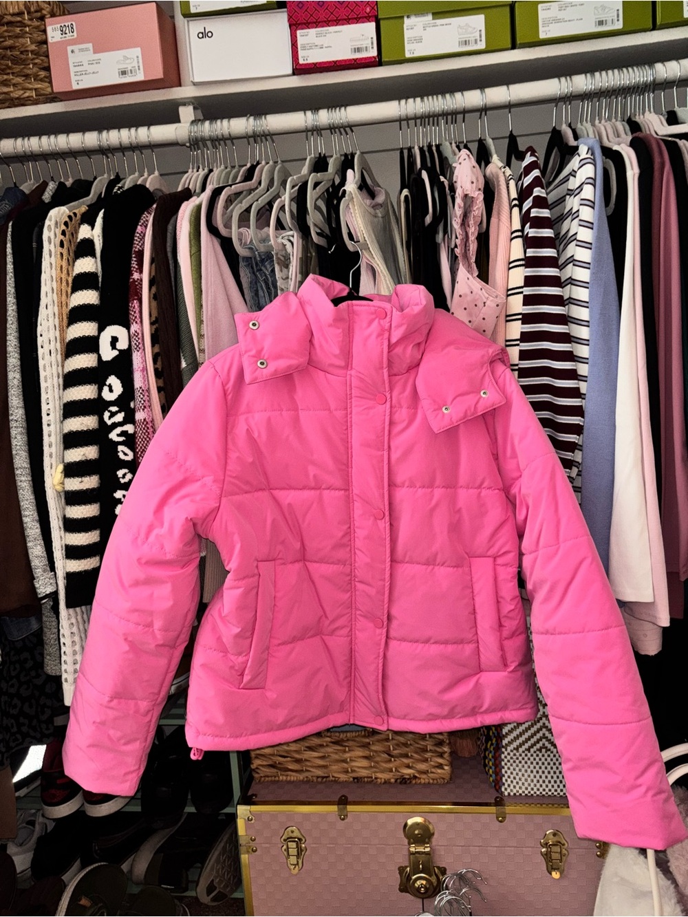Pink Lily Hot Pink Quilted Puffer Jacket w/detachable hood for women!